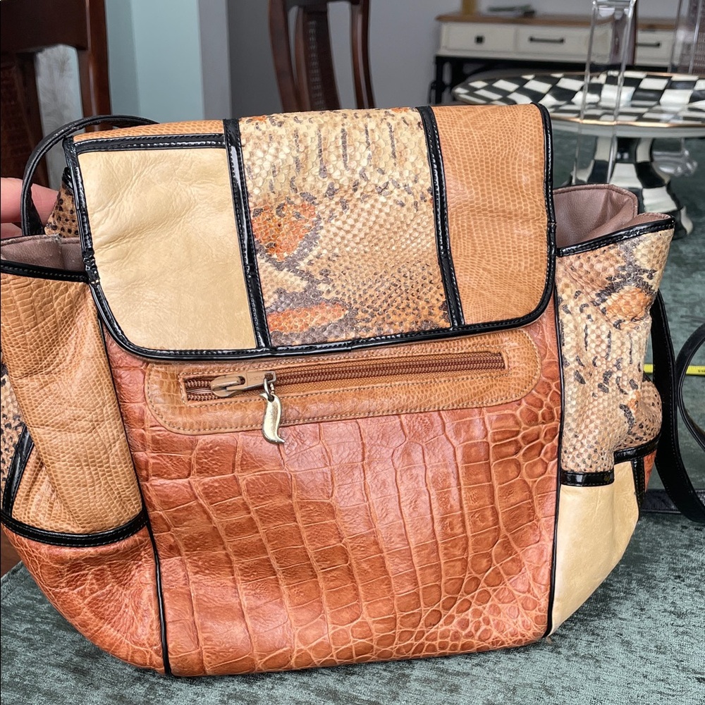 Vintage Patchwork Exotic Leather & Patent Crossbody Bag - - Picture 8 of 11